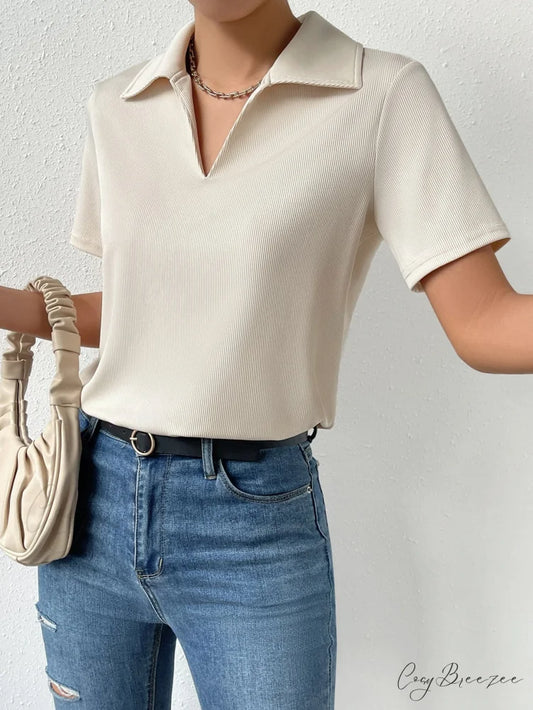 Solid Ribbed Knit Tee Apricot / XS