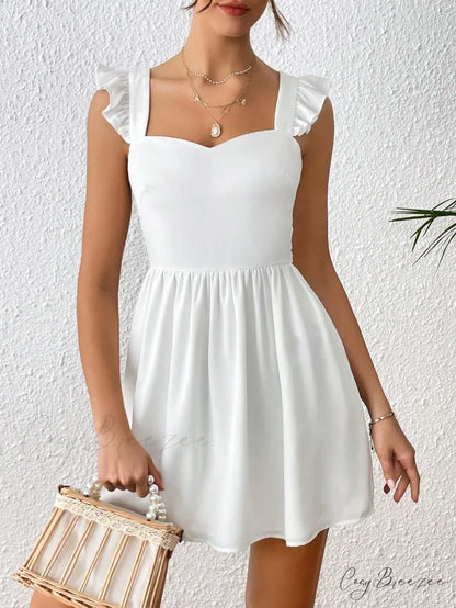 Solid Ruffle Trim Tie Back Dress