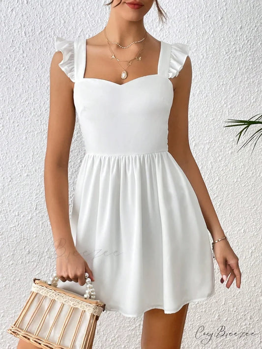 Solid Ruffle Trim Tie Back Dress