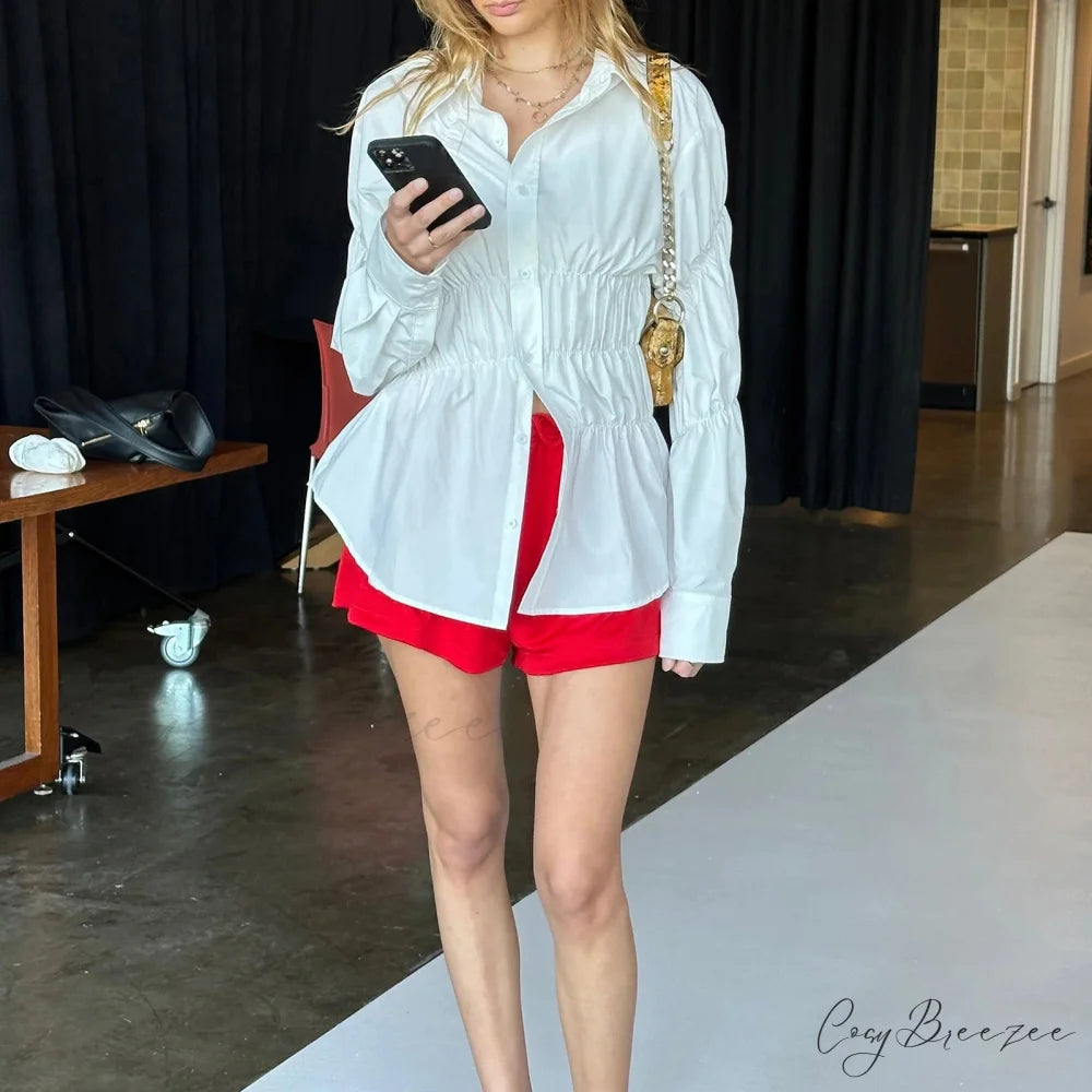 Solid Scrunched Collar Shirt blouse-250223