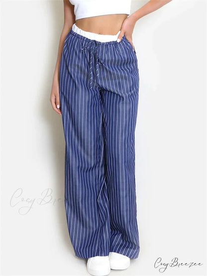 Solid Shade Frilled Low-Waist Elastic Bell Pant DARKBLUE / S pant-250223