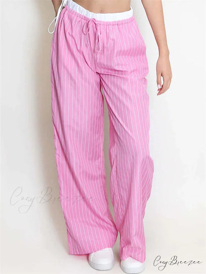 Solid Shade Frilled Low-Waist Elastic Bell Pant PINK / S pant-250223