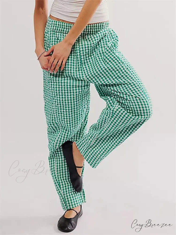 Solid Shade Lounge Stretchy Waist Easy-Fit Pant GREEN / S pant-250223
