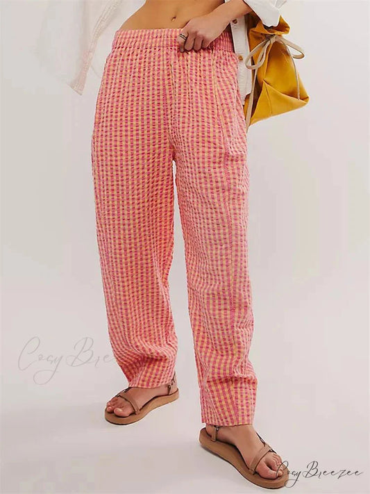 Solid Shade Lounge Stretchy Waist Easy-Fit Pant RED / S pant-250223