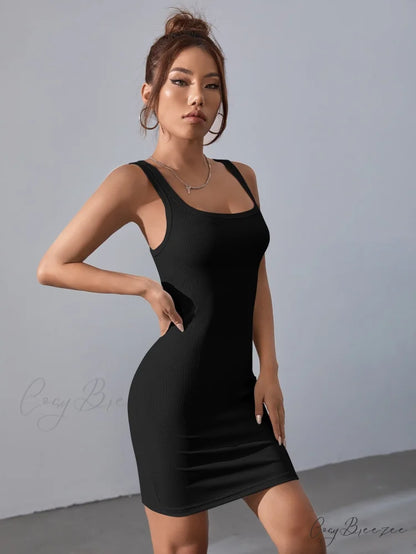 Solid Square Neck Tank Dress