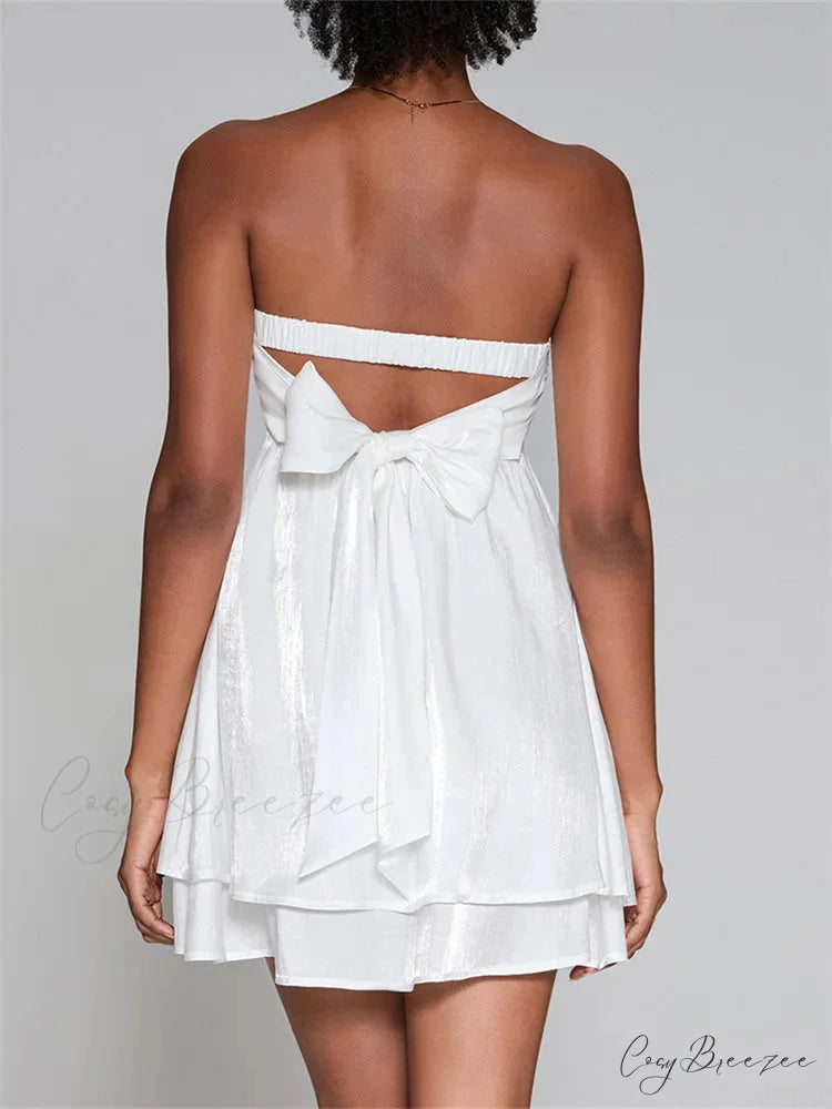 Solid Strapless Elevated-Waist Mini Dress minidress-250223