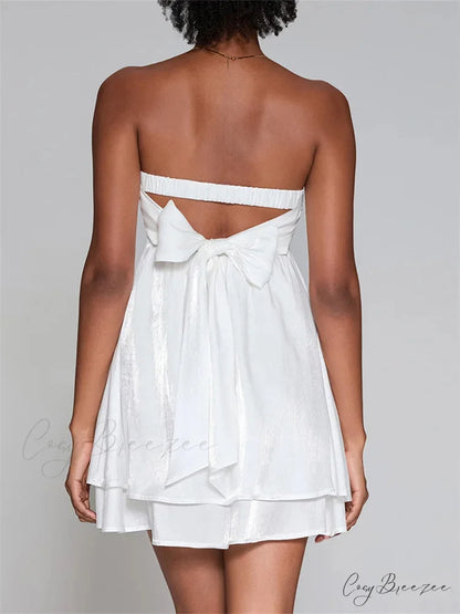 Solid Strapless Elevated-Waist Mini Dress minidress-250223