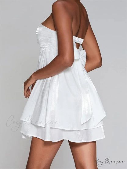 Solid Strapless Elevated-Waist Mini Dress minidress-250223