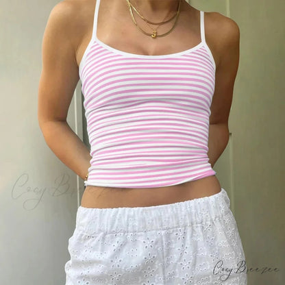 Solid Striped Slim Crop Top pink / S croptop-250223