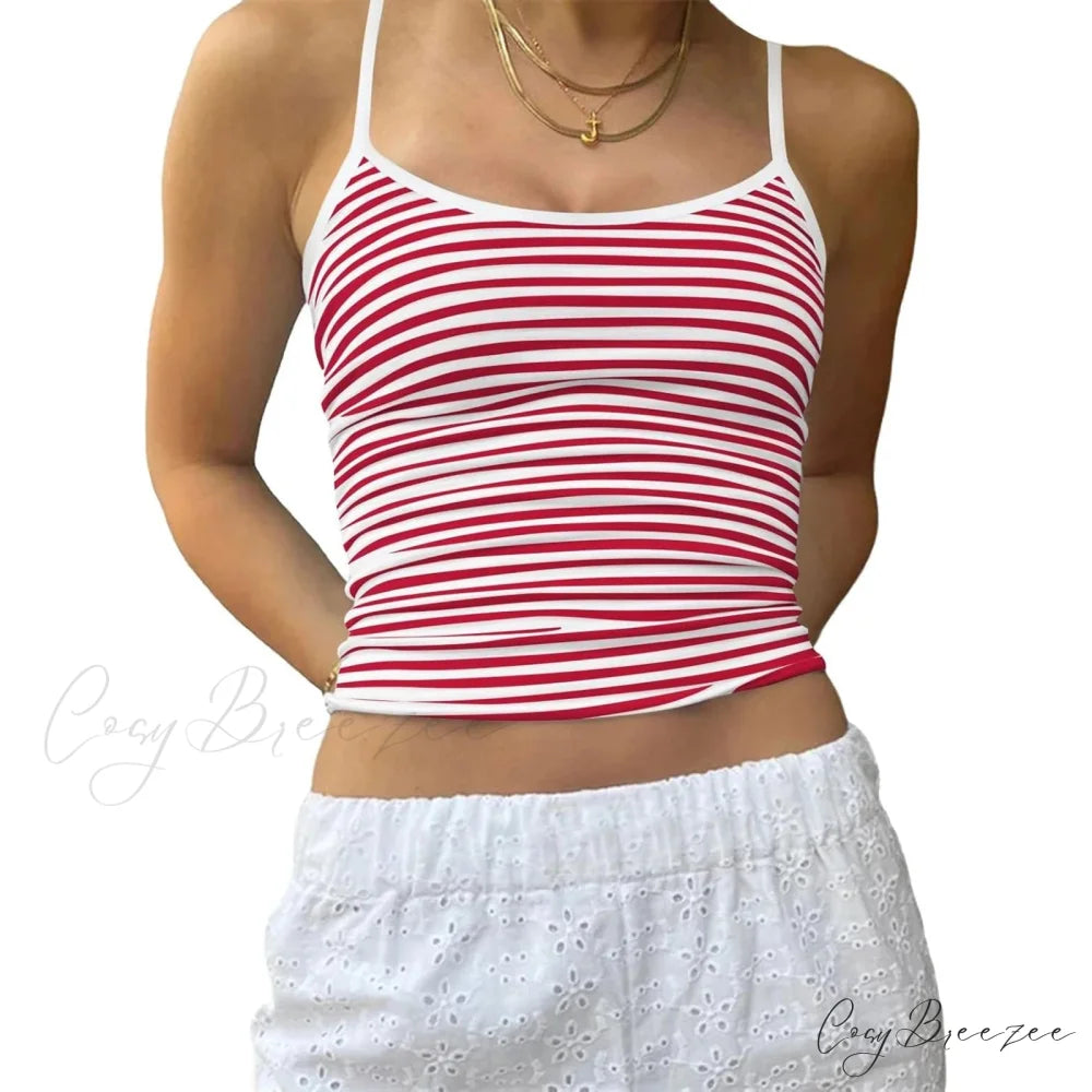 Solid Striped Slim Crop Top red / S croptop-250223