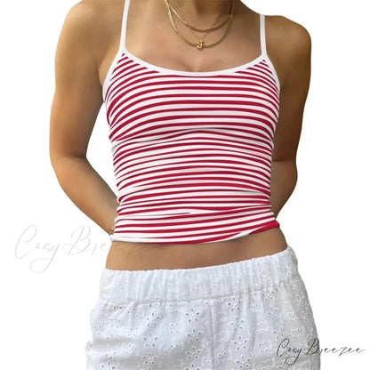 Solid Striped Slim Crop Top red / S croptop-250223