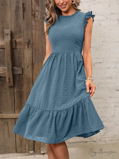 Solid Swiss Dot Ruffle Hem Dress
