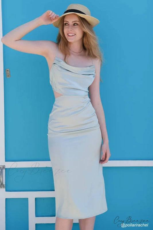 Solid Tie Backless Cami Dress Mint Green / S