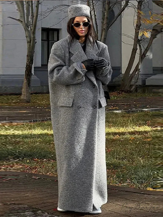 Solid Turn-Down Collar Loose Coat GREY / S overcoats-241228
