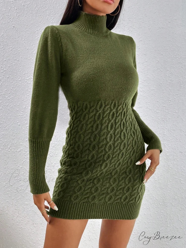 Solid Turtleneck Sweater Dress