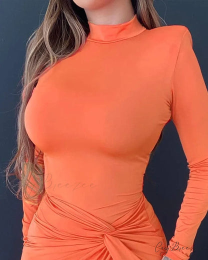 Solid Twisted Split Bodycon Dress for Women
