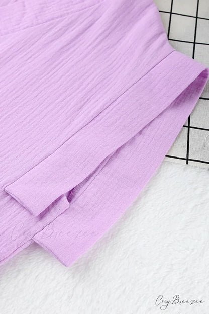 Solid V Neck Cotton Dress with Side Slit