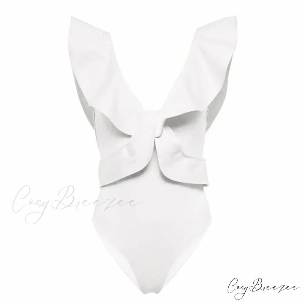 Solid V-Neck Slim Fit Swimsuit onepiece-250223