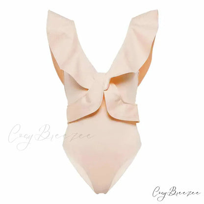 Solid V-Neck Slim Fit Swimsuit Pink / S onepiece-250223