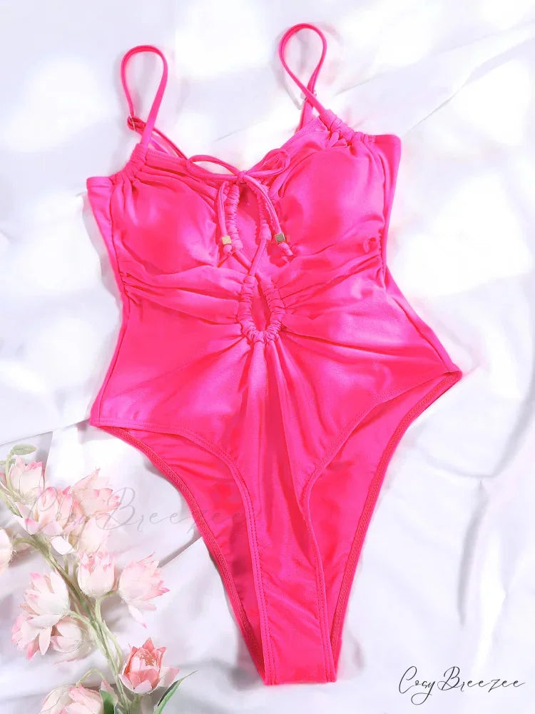 Solid Violet Monokini Swimsuit PINK / S onepiece-250223