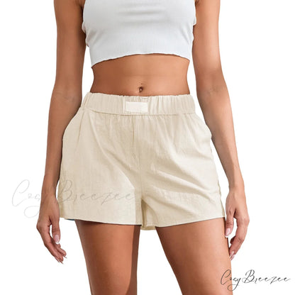 Solid Wide-Leg Pocket Shorts beige / S short-250223