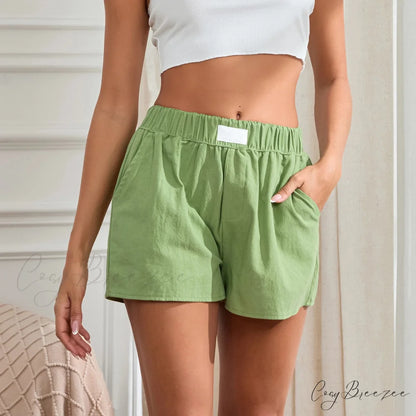 Solid Wide-Leg Pocket Shorts green / S short-250223