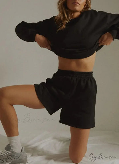 Solid Wide-Leg Slant Pocket Shorts Black / S short-250223