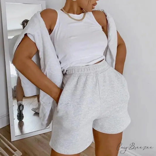 Solid Wide-Leg Slant Pocket Shorts GRAY / S short-250223