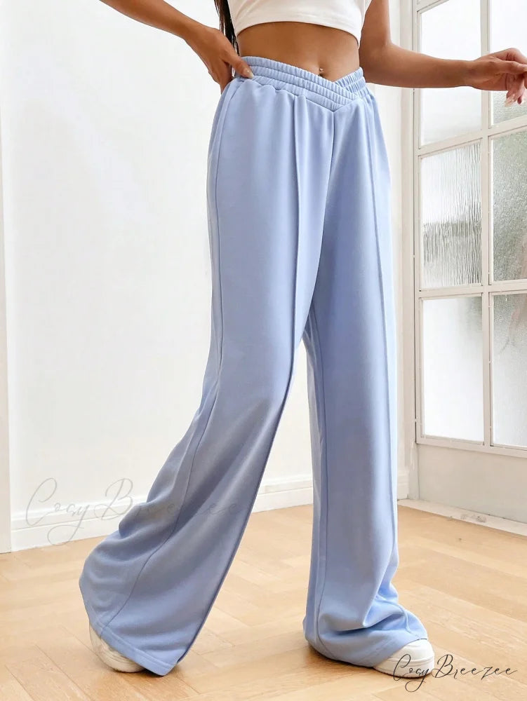 Solid Wide Leg Sweatpants Baby Blue / XS