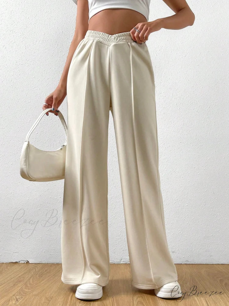 Solid Wide Leg Sweatpants Beige / XS
