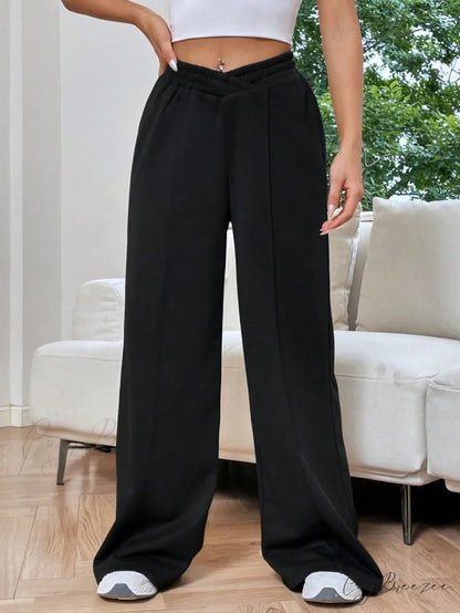 Solid Wide Leg Sweatpants Black / XS