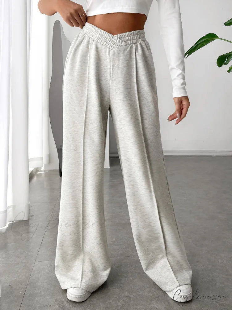 Solid Wide Leg Sweatpants Light Grey / XS