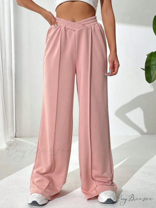 Solid Wide Leg Sweatpants Pink / XS