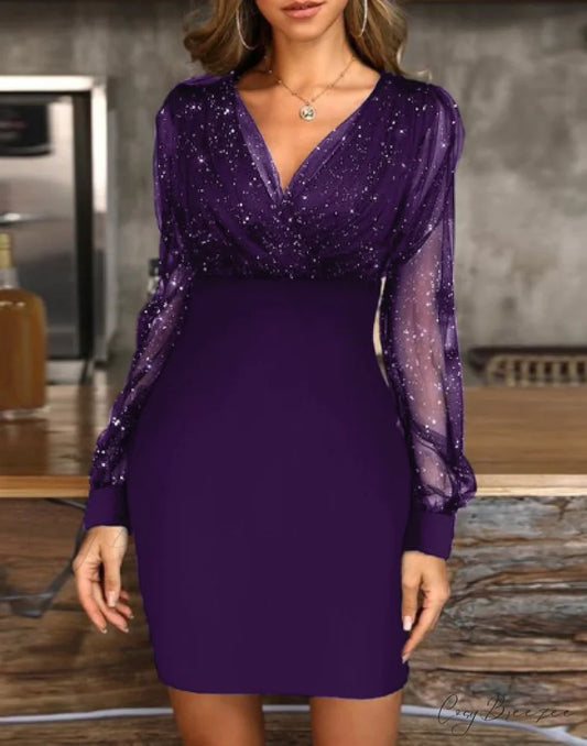 Solid Women Full Sleeve Bodycon Dress S / purple