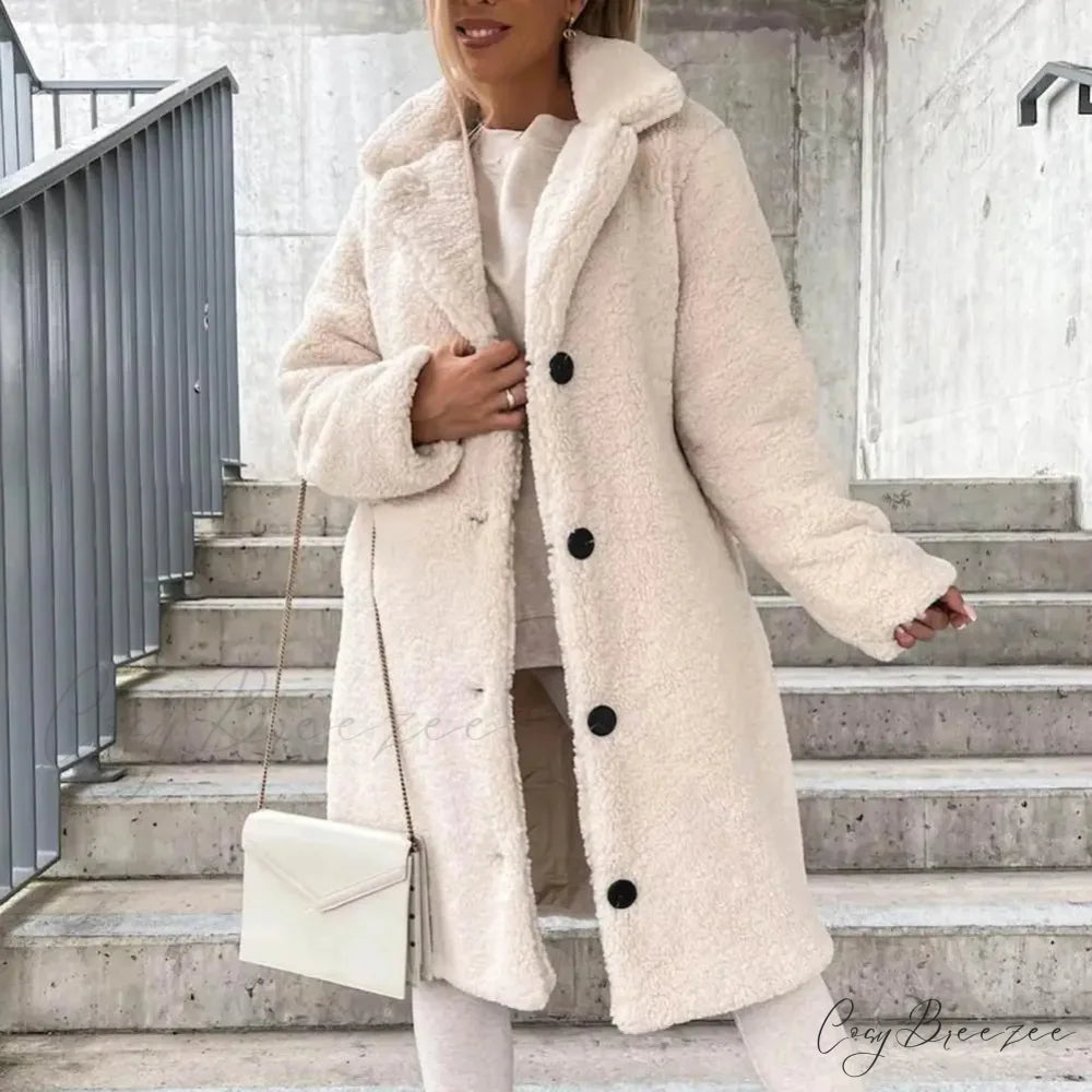 Solid Woolen Coat with Belted Coat Apricot / S overcoats-241228