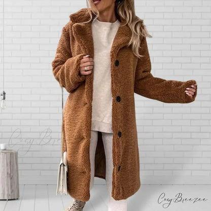 Solid Woolen Coat with Belted Coat Brown / S overcoats-241228