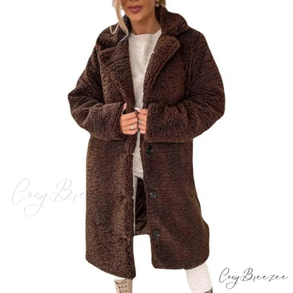 Solid Woolen Coat with Belted Coat Coffee / S overcoats-241228