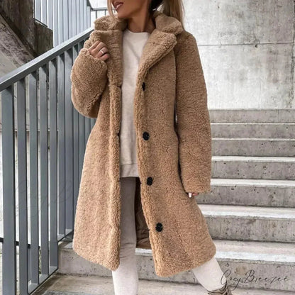Solid Woolen Coat with Belted Coat Khaki / S overcoats-241228