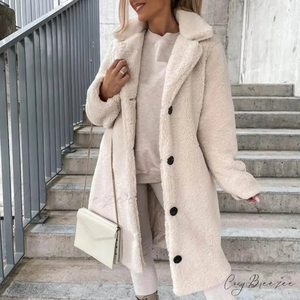 Solid Woolen Coat with Belted Coat overcoats-241228