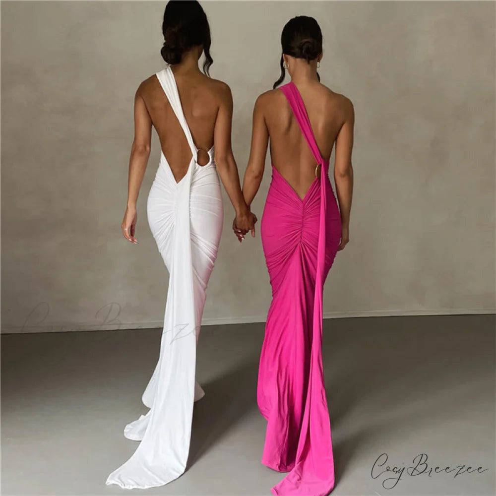 Sophisticated Black Gala Dress with Asymmetrical Neckline M / Pink