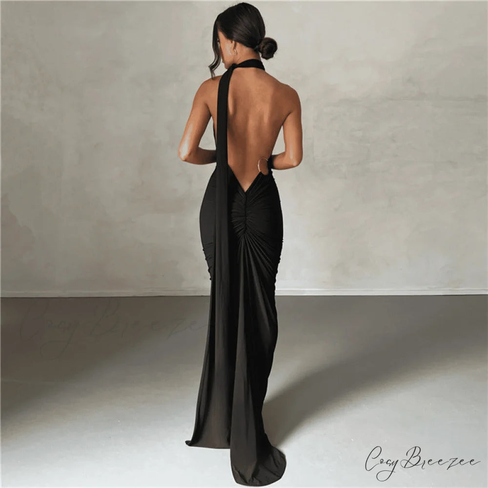 Sophisticated Black Gala Dress with Asymmetrical Neckline S / Pink
