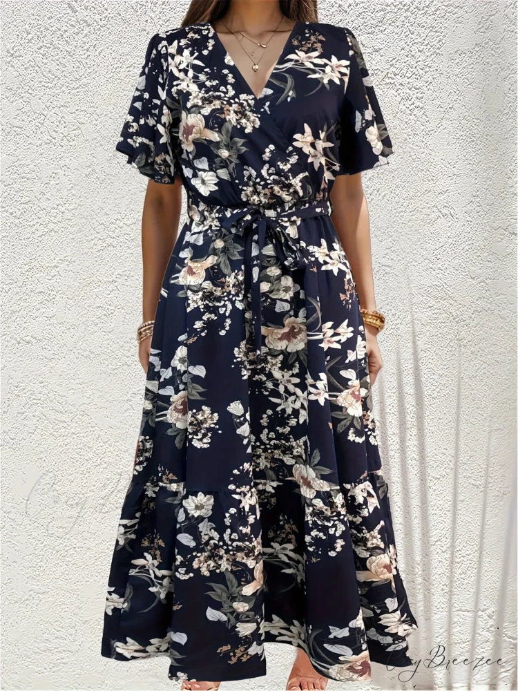 Sophisticated Floral A-line Dress Navy / S oldfloraldress-250126