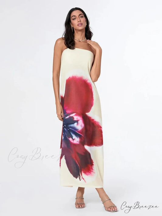 Sophisticated Floral Strapless Relaxed Dress floraldress-250126