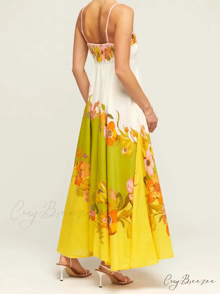 Sophisticated Modern And Unique Graceful Print Strap Midi Dress Multicolor / M