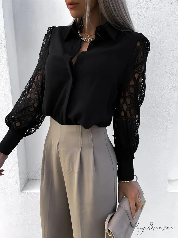 Sophisticated Plain Chiffon V-neck Elegant Blouse blouse-250126