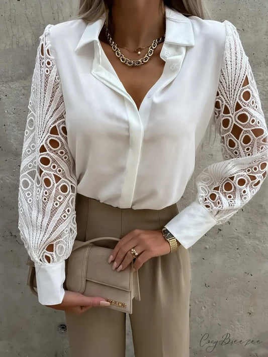 Sophisticated Plain Chiffon V-neck Elegant Blouse blouse-250126