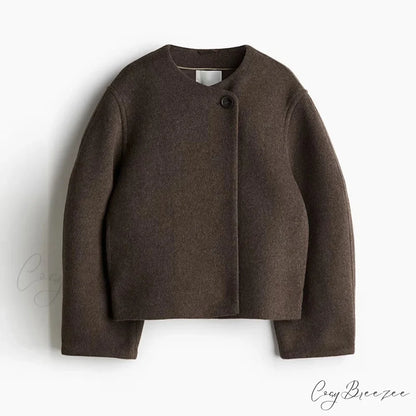 Sophisticated Solid Wool One-Button Coat coffee color / S overcoats-241228