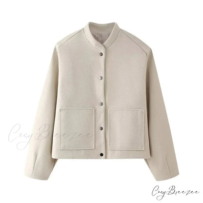Sophisticated Solid Wool One-Button Coat white / S overcoats-241228