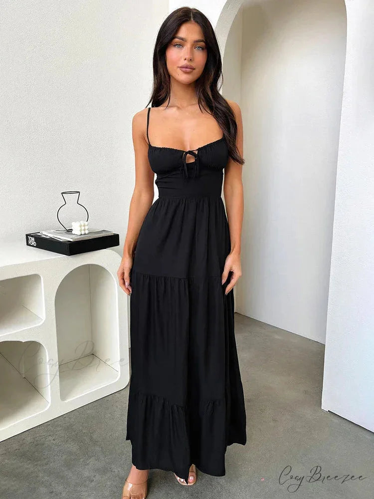 Sophisticated Wrap Flared Holiday Dress Black / S vacationdress-250223
