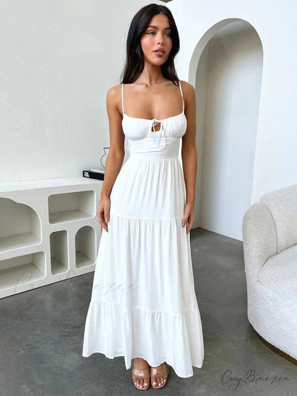 Sophisticated Wrap Flared Holiday Dress White / S vacationdress-250223